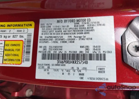 2019 Ford Fusion Hybrid Titanium из США, поврежденный, VIN 3FA6P0RU4KR257540